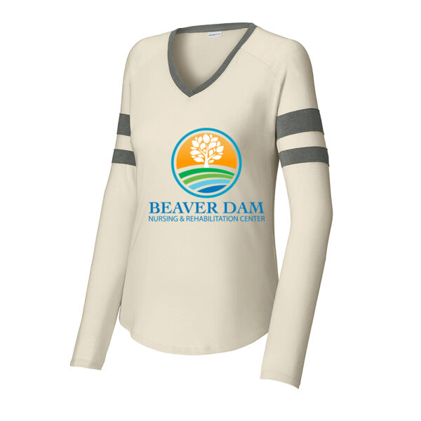 BD - Ladies Halftime Stripe Long Sleeve V Neck Tee Thumbnail