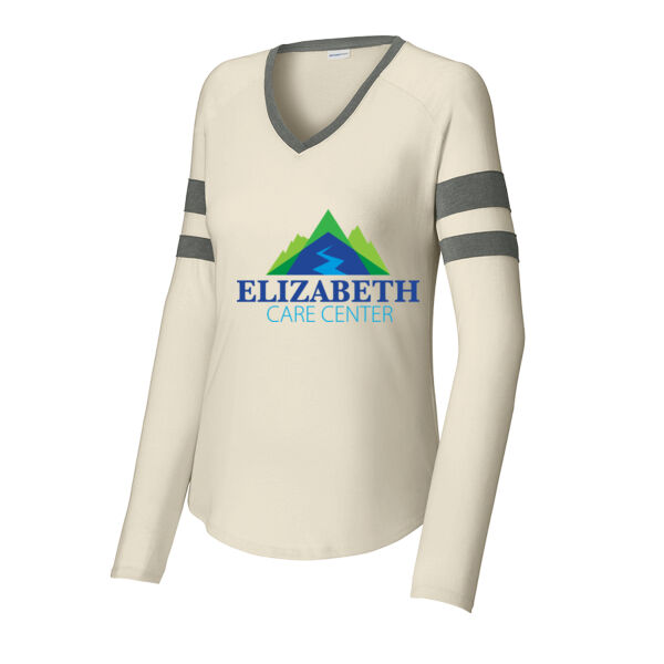 ECC - Ladies Halftime Stripe Long Sleeve V Neck Tee Thumbnail