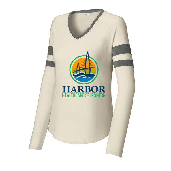 HH - Ladies Halftime Stripe Long Sleeve V Neck Tee Thumbnail