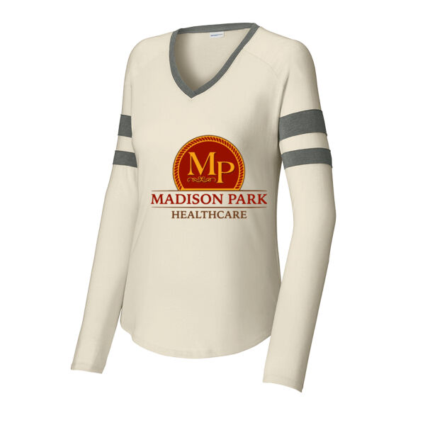MP - Ladies Halftime Stripe Long Sleeve V Neck Tee Thumbnail
