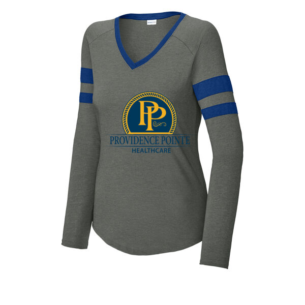 PP - Ladies Halftime Stripe Long Sleeve V Neck Tee Thumbnail