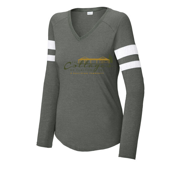 TC - Ladies Halftime Stripe Long Sleeve V Neck Tee Thumbnail