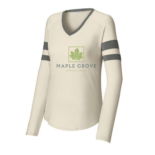 MG - Ladies Halftime Stripe Long Sleeve V Neck Tee Thumbnail